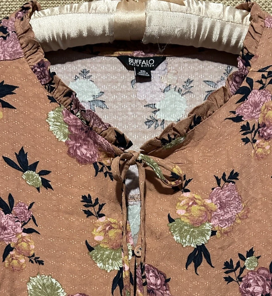 Blusa Camisa Campesina Buffalo Top XXL Linda Estampado Floral Fluida Popover Para Mujer’s 2XL Foto 2 de 4