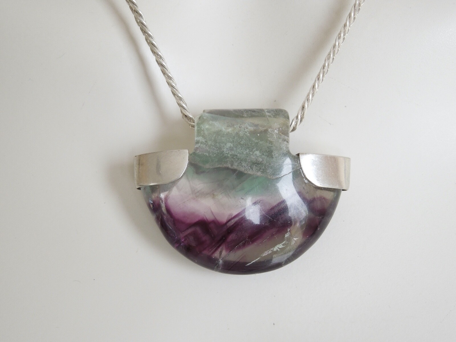 925 Silver Necklace with Solid Fluorite Pendant (… - image 2