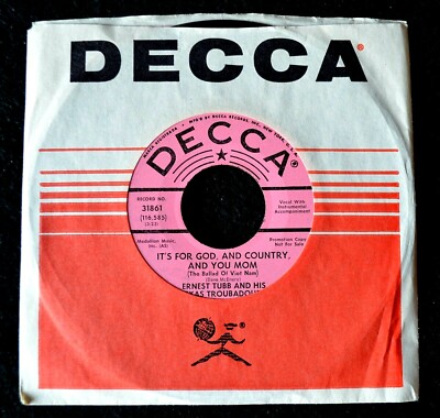 ERNEST TUBB-IS FOR GOD & COUNTRY & YOU MOM-1965-DECCA PROMO LABEL-NEW OLD STOCK