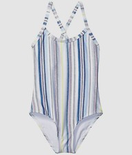  193 Splendid Girls' Blue White Stripe Swimwear Line Of Sight One-Piece Size 10