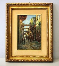 ANTICO DIPINTO OLIO TAVOLA H. Smith VEDUTA PAESAGGIO BORGO TORBOLE LAGO di GARDA