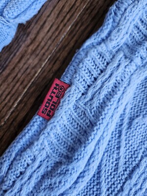 Vintage 90s Y2K South Pole Light Blue 3D Knit Coogi Style