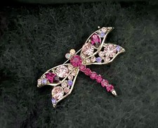 Amethyst colored Rhinestones Dragonfly Brooch Pin -Beautiful!