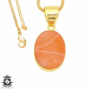 Authentic Lake Superior Agate 24K Gold Plated Pendant 3mm Snake Chain GPH1454