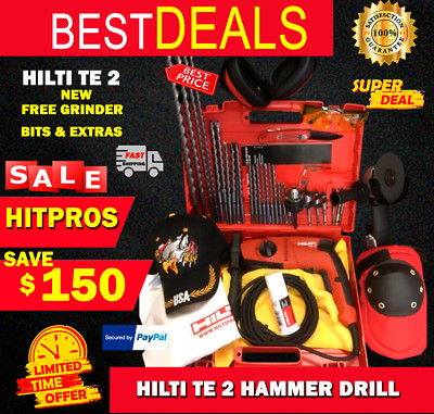 HILTI TE 2 HAMMER DRILL, NEW, FREE GRINDER, BITS, A LOT OF EXTRAS, FAST SHIP