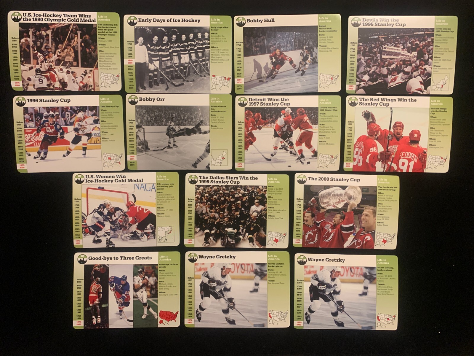 1994-2001 Grolier Hockey set (14) w/BOTH WAYNE GRETZKY VARIATIONS, BOBBY ORR