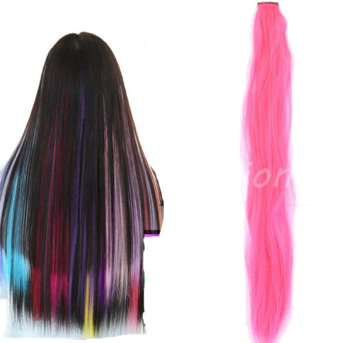 19PCS Colored Hot pink Hair Extensions Straight Clip in Hair Extension 15inch - Picture 3 of 6
