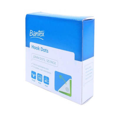 Bantex White Hook Dots 22mmx3.6m Self Adhesive tough Easy to Use Adhere Smooth