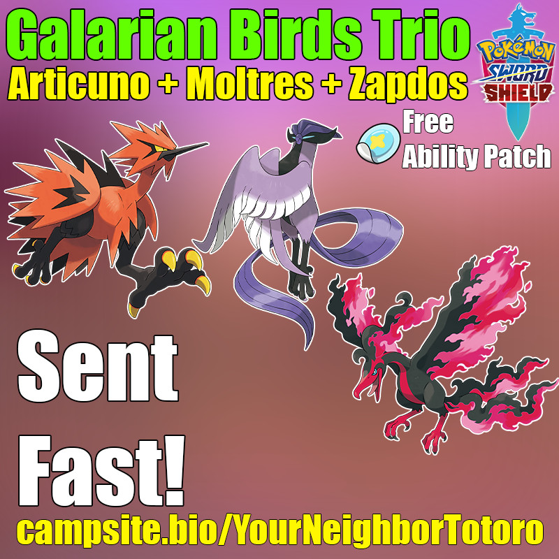 Pokémon Sword and shield Shiny Galarian 6ivs Articuno Zapdos Moltres