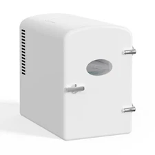 Mini Fridge with Observation Window Warmer and Cooler 9 Cans 6L Portable White