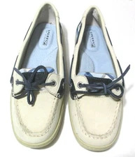 SPERRY Top Sider Womens 7 Leather Boat Shoes Loafers Blue Plaid EC