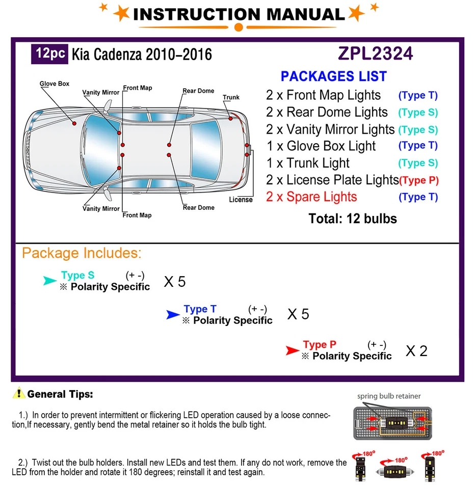 Kit de luces LED interiores para Kia Cadenza 2010-2016 luces LED blancas actualización Foto 2 de 4