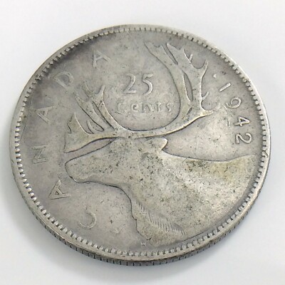 1942 Canada Twenty Five 25 Cent Quarter Canadian Circulated George
