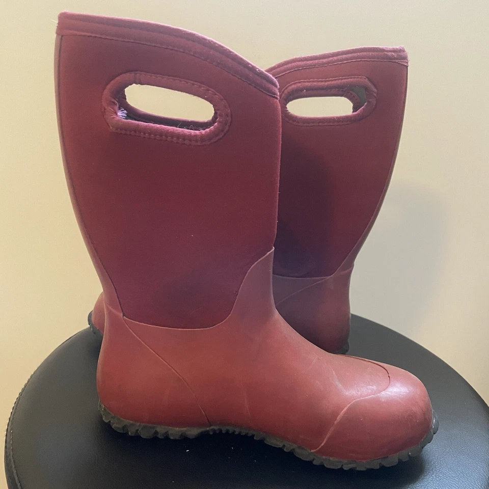 Botas de nieve BOGS K Durham lisas para jóvenes niños talla 4 rojas impermeables Foto 3 de 4