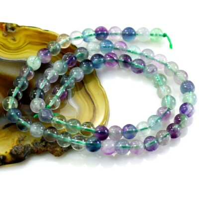 Rainbow Fluorite Smooth Round Bead 15'' strand 4mm 6mm 8 10mm 12mm green purple