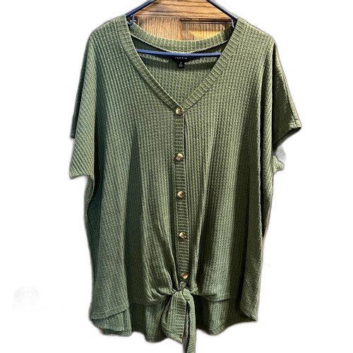 Torrid 2 grün Waffel Strick Shirt Knöpfe lässig kuschelig Lagenlook Damen 2X