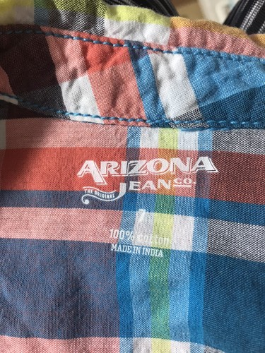 Arizona Boys Button Up Shirt Size 7 Plaid Multicolored Short Sleeve Collared - Picture 3 of 3