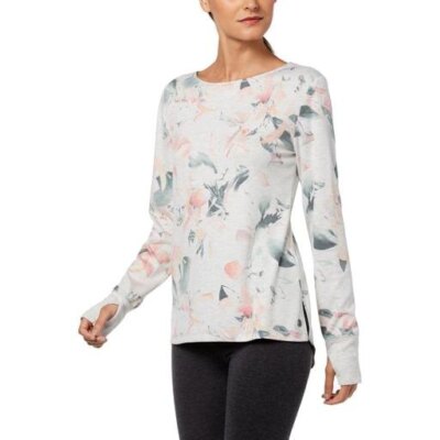 Ideology Womens Floral Print V-Back Top Size-Large Color-Heather Secret