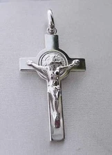 St. Benedict Crucifix Polished 925 Sterling Silver 1.5" 