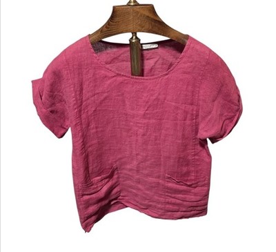 Francesca Bettini 100% Linen Red Shirt Pockets Lagenlook Minimalist Size Medium