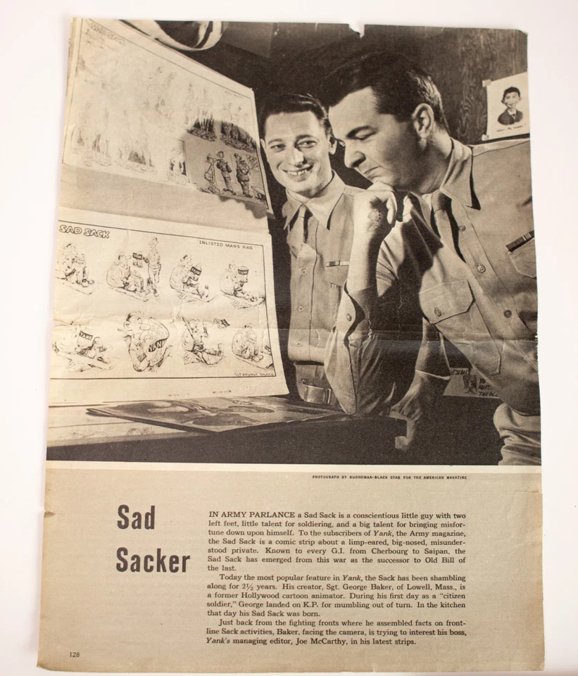 Gran Lote de 107 Tiras Cómicas SAD SACK Segunda Guerra Mundial 1944 Ejército Periódico Recortes Foto 2 de 4