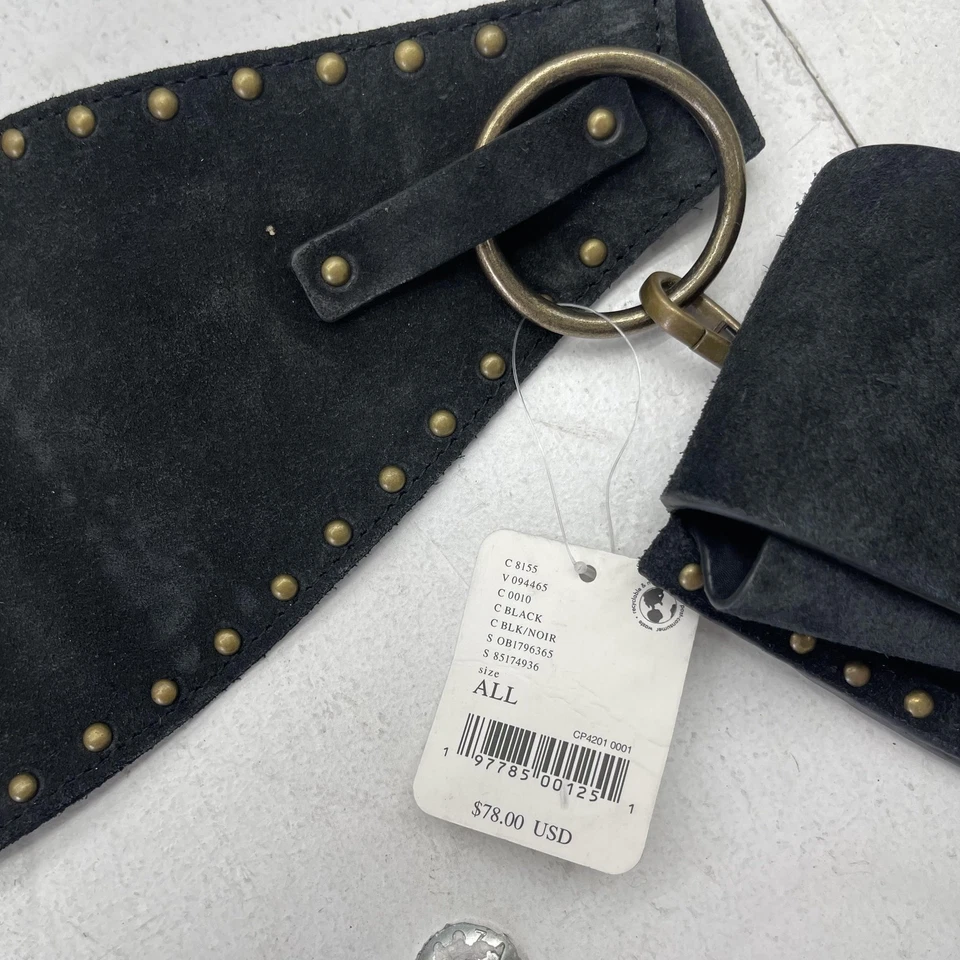 Cinturón Free People Mujer Talla Única Negro Gamuza Cuero Tachonado Corbata Cintura Bolsa Foto 4 de 4