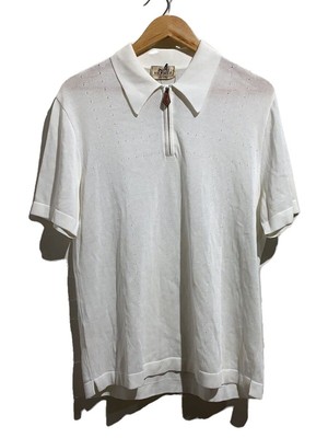 HERMES Polo Shirt Zip Made in Italy L Cotton WHT Used | eBay