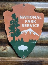 VINTAGE NATIONAL PARK SERVICE PORCELAIN SIGN RARE OLD ARROWHEAD RANGER CAMP 10"