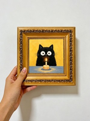 Handgemalte schwarze Katze Kerze, Original Ölgemälde individuell von Ihrem Foto