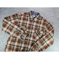 Carhartt Mens XL Tall Relaxed Fit Plaid Flannel Shirt Long Sleeve Brown Orange