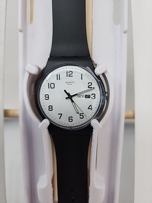 Swatch Twice Again 41mm Black Plastic Case, Black Silicone Band