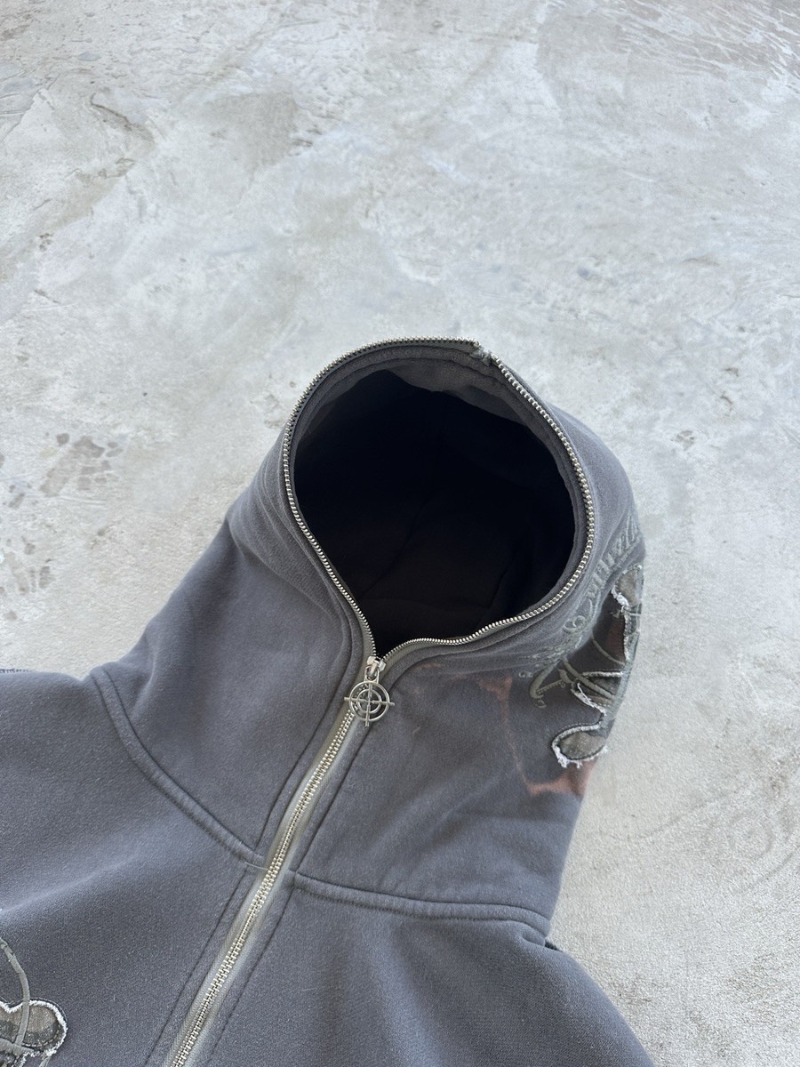 Named Collective Full Zip Hoodie Embroidered Logos Grey Y2K