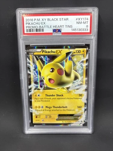 2016 Pokemon XY BSP Battle Heart Tins Pikachu EX XY174 PSA 8