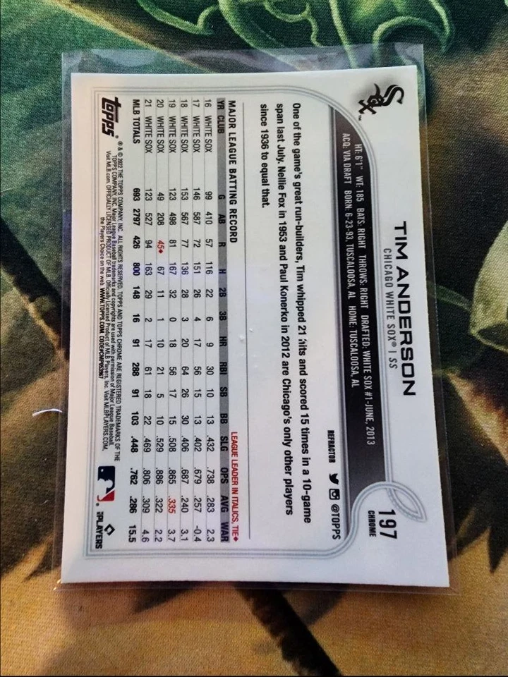 2022 Topps Chrome Sonic Tim Anderson Chicago White Sox #197 - Image 2 of 2