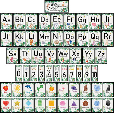 58 Pieces Educational Preschool Cards Kids Early Learning Poster Alphabet Number