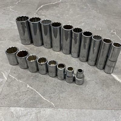 Proto USA 1/2  Drive 12 Point SAE Deep & Shallow Socket Set 18pc Lot Chrome