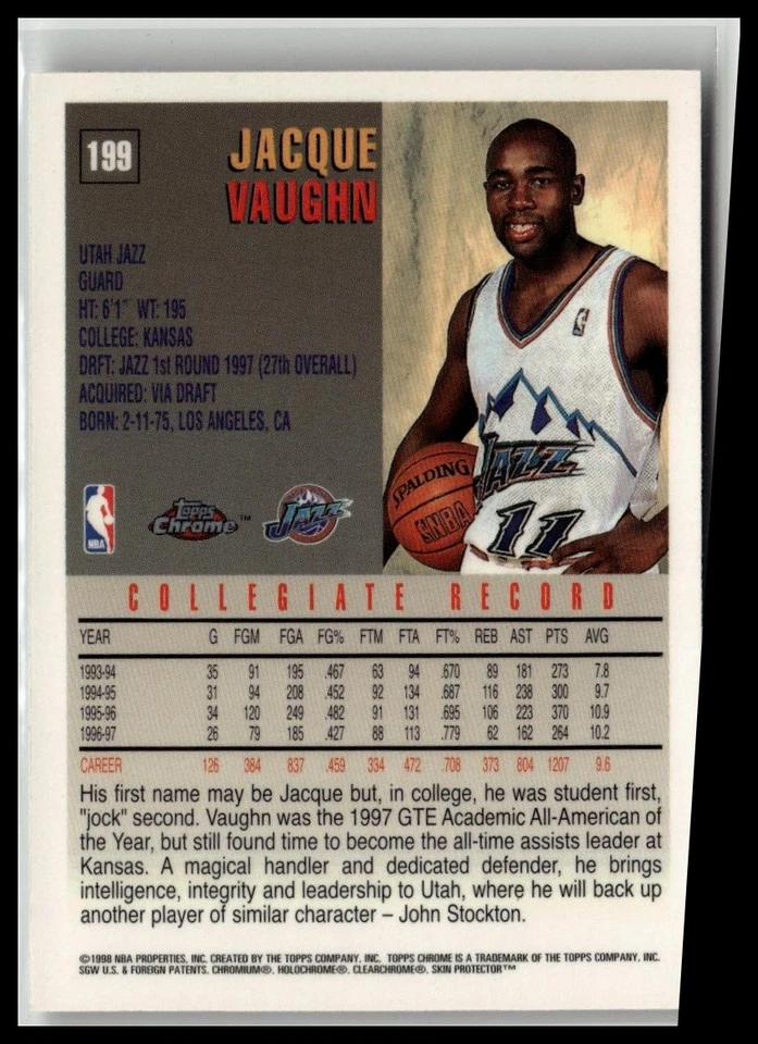 1997-98 Topps Chrome #199 Jacque Vaughn - Image 2 of 2