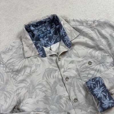 Tommy Bahama Canyon Beach Flannel Shirt Mens Large Grey Tropical Palm LS