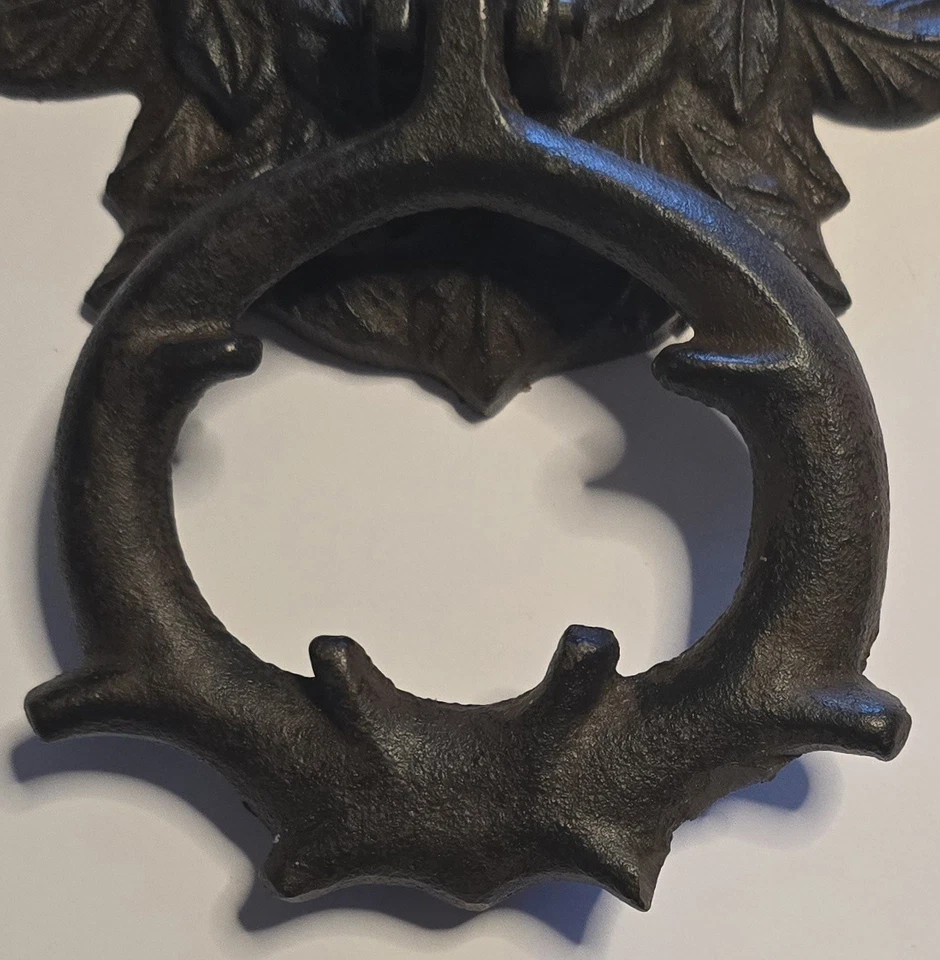 复古铸铁绿人门敲门器 8.5 英寸高 Foliate 面具建筑 — 第 4/4 张图片