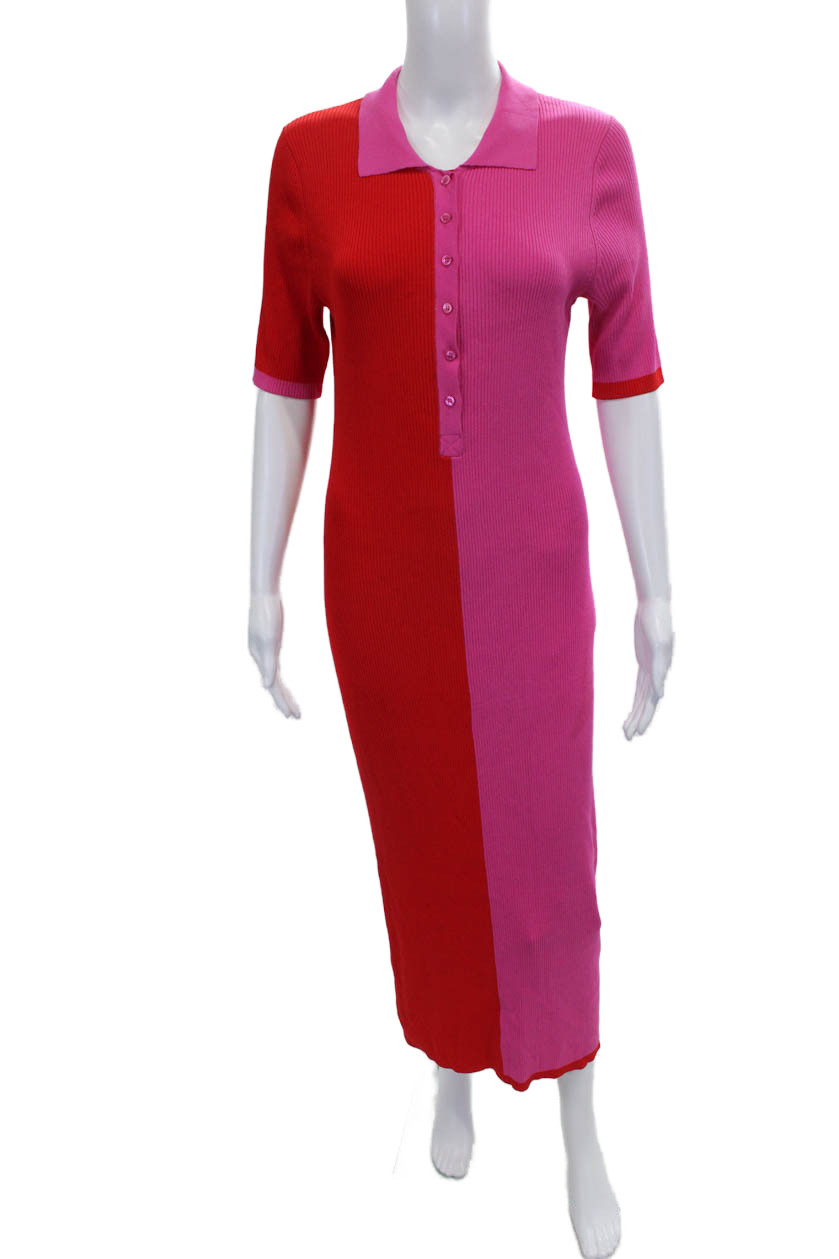 Solid & Striped Women Shirt Dress Red Collared Button Short Sleeve Maxi Size LFree Shipping in US $100+ Orders | $6.95 Orders Below