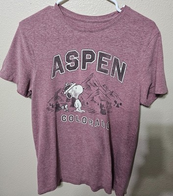 Goodfellow Peanuts Snoopy Aspen Colorado Heather Maroon Mens Tee S