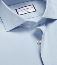 Charles Tyrwhitt Non-Iron Stretch Twill Slim Fit Blue Dress Shirt 15/33
