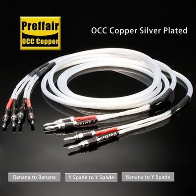 Pair OCC Silver Plated Speaker Cable Hi-Fi Loudspeaker Wire Spade Banana Plug