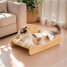 Solid Wood Indoor Cat Scratching Post Lounge Sisal Cat Scratcher Bed, Wooden
