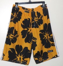 Swim Trunks Men's Exist Board Shorts M Black Yellow Tropical Print Mesh Lining