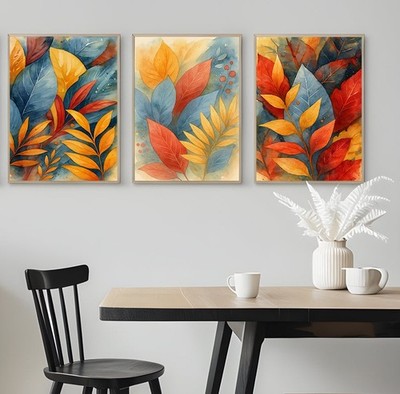 3er Set Abstrakt Aquarell Blätter im Herbst Poster Home Pub Kunst A3 A4 A5