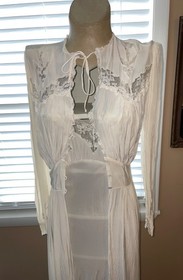 Vtg 1930-1940 Trousseaux by Terris 2 pc Negligee Peignoir Beige Robe&Sheath Slip