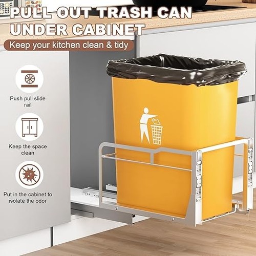 Under Cabinet Pull-Out Trash Can Kit - Soft Close, Heavy Duty, 13" W X 17" D - Picture 5 of 7