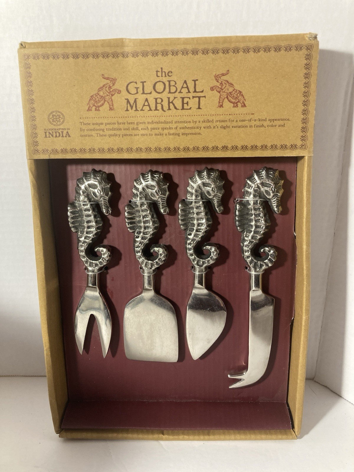 Handcrafted Sea Horse Cheese Serving Set  (4pc) From The Global Market