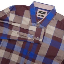 Hugo Boss Regular Fit Shirt Mens XL Blue Plaid Long Sleeve Button Up Cotton